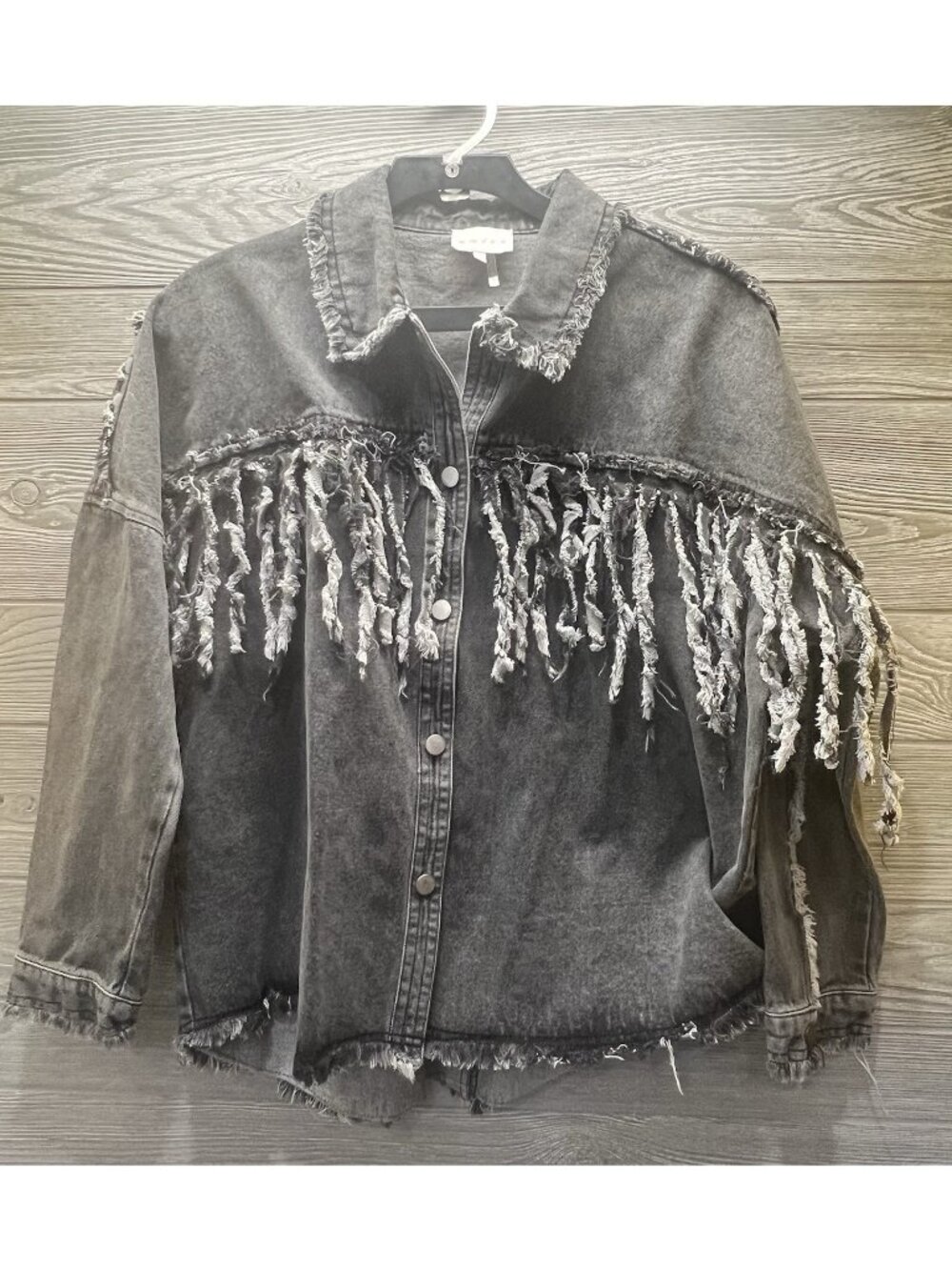 Entro Fringe Denim Jacket Gray Size S Button Front Raw Hem Y2k Vintage